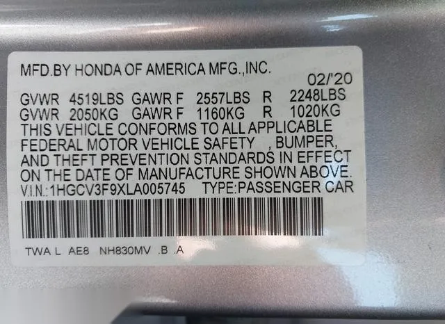 1HGCV3F9XLA005745 2020 2020 Honda Accord- Hybrid Touring 9