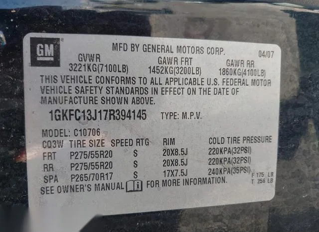 1GKFC13J17R394145 2007 2007 GMC Yukon- Slt 9