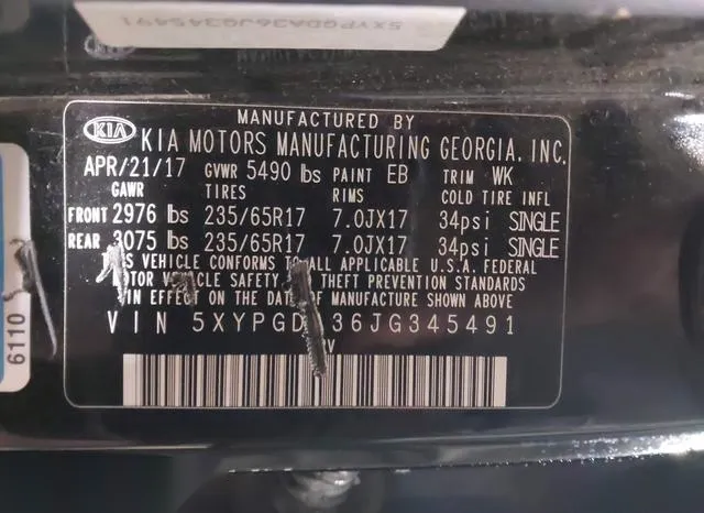 5XYPGDA36JG345491 2018 2018 KIA Sorento- 2-4L Lx 9