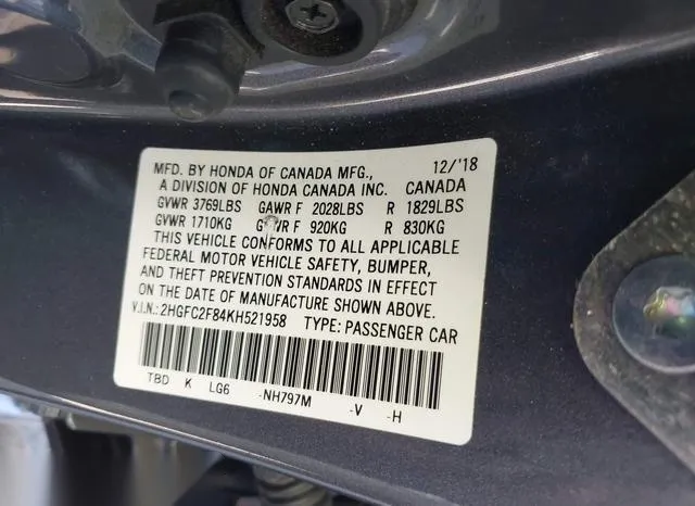 2HGFC2F84KH521958 2019 2019 Honda Civic- Sport 9