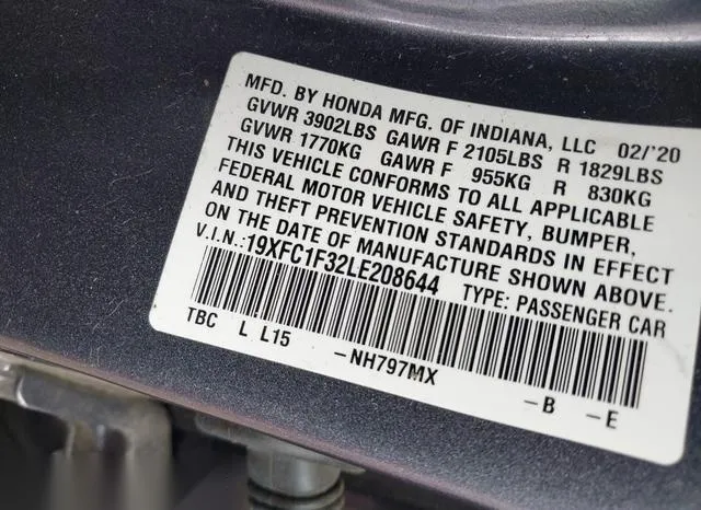 19XFC1F32LE208644 2020 2020 Honda Civic- EX 9