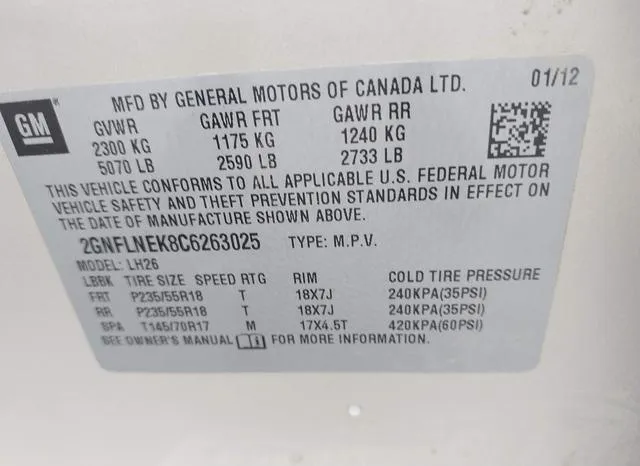 2GNFLNEK8C6263025 2012 2012 Chevrolet Equinox- 2LT 9