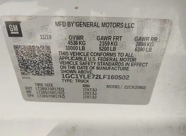 1GC1YLE72LF160502 2020 2020 Chevrolet Silverado 2500- HD 4Wd 9