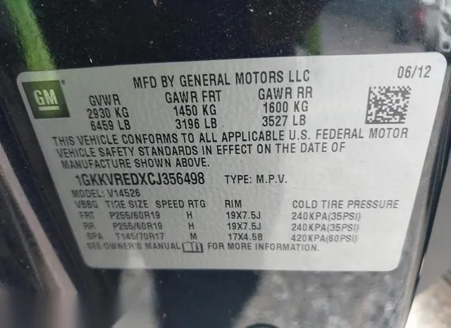 1GKKVREDXCJ356498 2012 2012 GMC Acadia- Slt-1 9