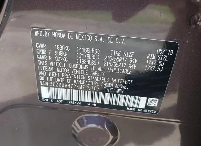 3CZRU6H72KM725707 2019 2019 Honda HR-V- Ex-L 9