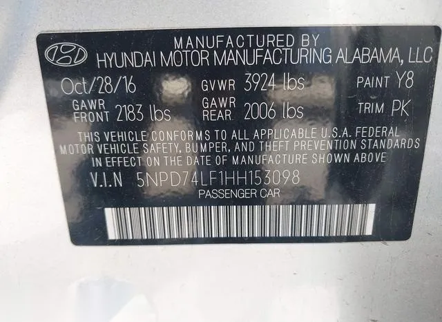 5NPD74LF1HH153098 2017 2017 Hyundai Elantra- SE 9