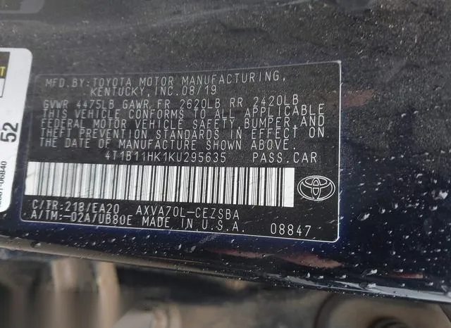 4T1B11HK1KU295635 2019 2019 Toyota Camry- SE 9