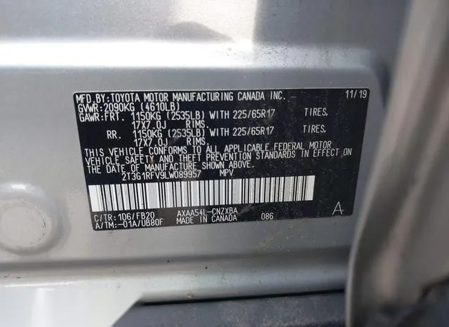 2T3G1RFV9LW089957 2020 2020 Toyota RAV4- LE 9