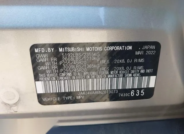 JA4J4VA86NZ073073 2022 2022 Mitsubishi Outlander- Sel 2-5 S- 9