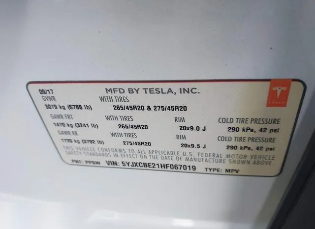 5YJXCBE21HF067019 2017 2017 Tesla Model X- 100D/75D/90D 9