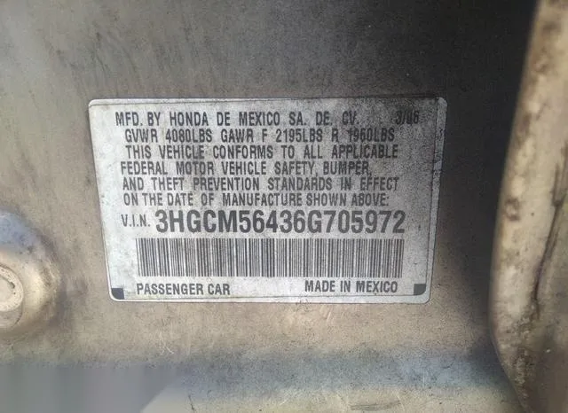 3HGCM56436G705972 2006 2006 Honda Accord- 2-4 LX 9