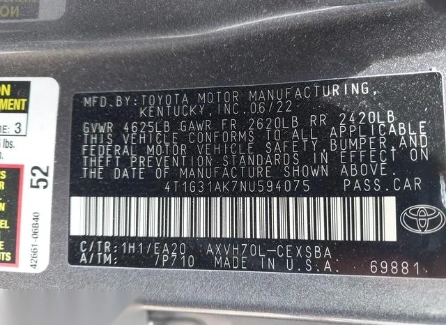 4T1G31AK7NU594075 2022 2022 Toyota Camry- Se Hybrid 9