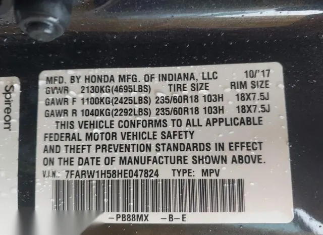 7FARW1H58HE047824 2017 2017 Honda CR-V- EX 9