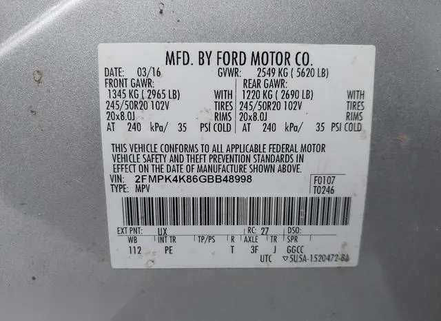 2FMPK4K86GBB48998 2016 2016 Ford Edge- Titanium 9