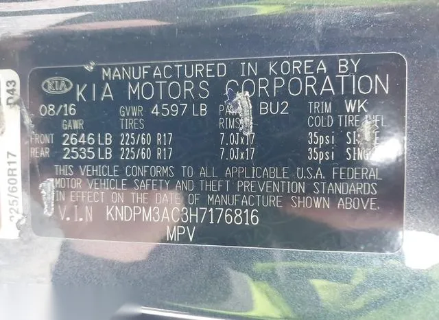 KNDPM3AC3H7176816 2017 2017 KIA Sportage- LX 9