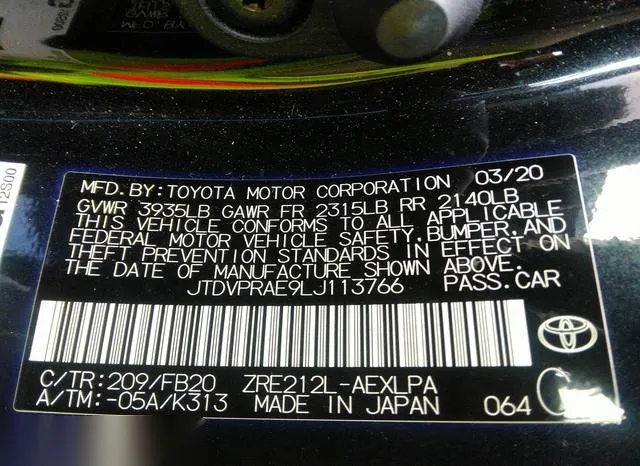 JTDVPRAE9LJ113766 2020 2020 Toyota Corolla- LE 9