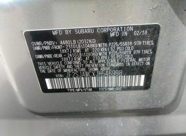 JF2SJAWCXJH546998 2018 2018 Subaru Forester- 2-5I Touring 9