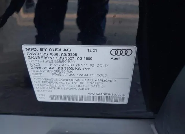 WA1AAAGE3NB020273 2022 2022 Audi E-Tron- Premium Quattro 9