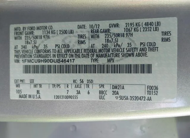 1FMCU9H90DUB46417 2013 2013 Ford Escape- Sel 9