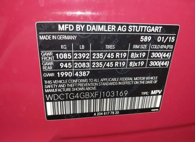 WDCTG4GBXFJ103169 2015 2015 Mercedes-Benz GLA 250- 4Matic 9