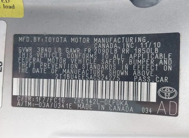 2T1BU4EE5AC524275 2010 2010 Toyota Corolla- LE 9