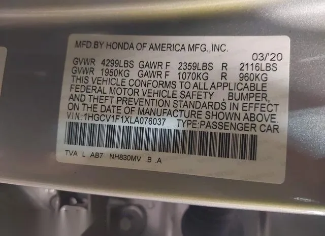 1HGCV1F1XLA076037 2020 2020 Honda Accord- LX 9