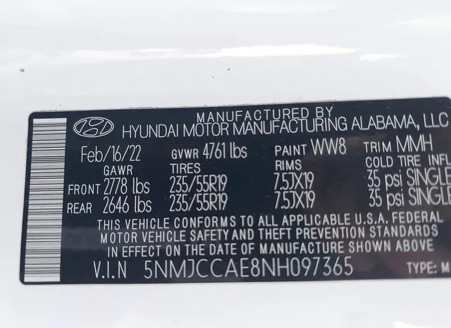 5NMJCCAE8NH097365 2022 2022 Hyundai Tucson- Sel 9