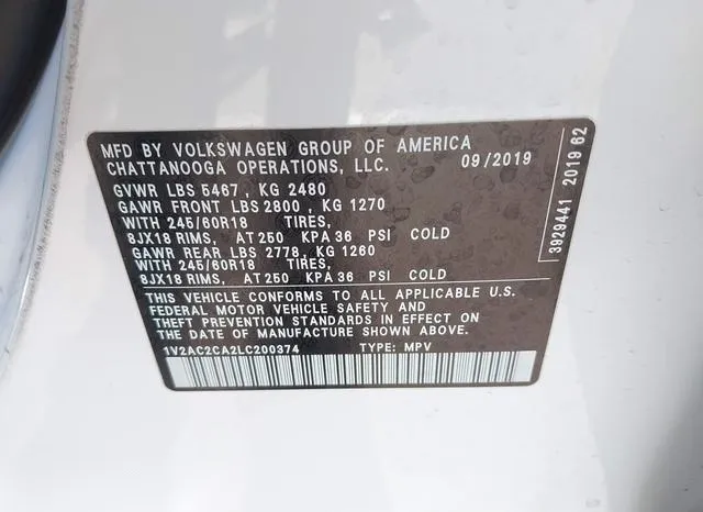 1V2AC2CA2LC200374 2020 2020 Volkswagen Atlas- Cross Sport 2- 9