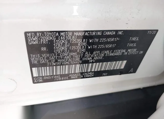 2T3W1RFV6MC104428 2021 2021 Toyota RAV4- Xle 9