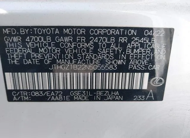 JTHGZ1B22N5055583 2022 2022 Lexus IS- 350 F Sport 9