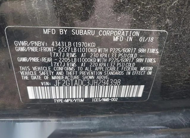 JF2GTADC3JH294398 2018 2018 Subaru Crosstrek- 2-0I Premium 9