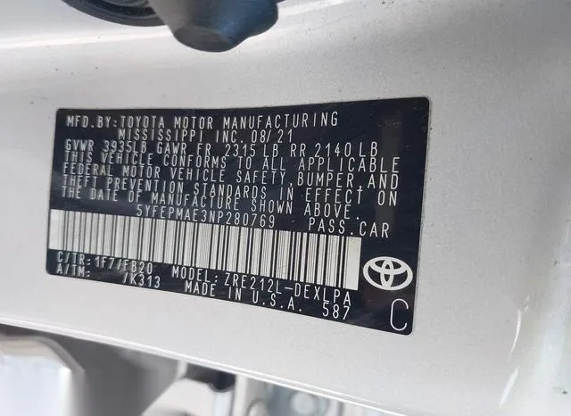 5YFEPMAE3NP280769 2022 2022 Toyota Corolla- LE 9