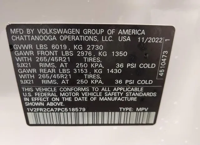 1V2FR2CA7PC518579 2023 2023 Volkswagen Atlas- 3-6L V6 Sel Pr 9