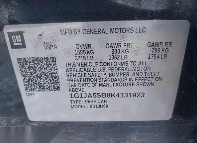 1G1JA5SB8K4131923 2019 2019 Chevrolet Sonic- Ls Manual 9