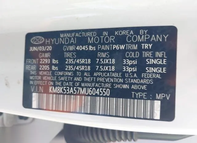 KM8K53A57MU604550 2021 2021 Hyundai Kona- Ultimate 9