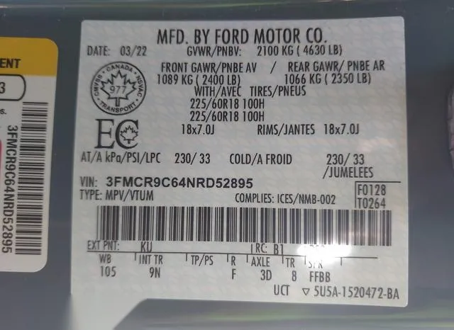 3FMCR9C64NRD52895 2022 2022 Ford Bronco Sport- Outer Banks 9