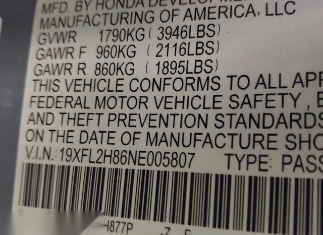 19XFL2H86NE005807 2022 2022 Honda Civic- Sport 9