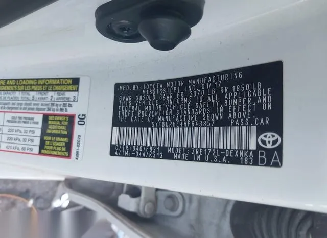 5YFBURHE4HP643857 2017 2017 Toyota Corolla- LE 9