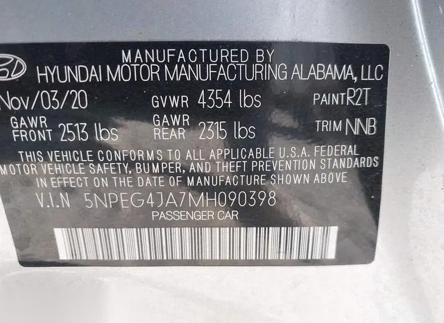 5NPEG4JA7MH090398 2021 2021 Hyundai Sonata- SE 9