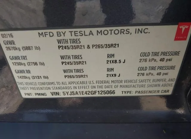 5YJSA1E42GF125066 2016 2016 Tesla Model S- 90D/P100D/P85D/P90D 9