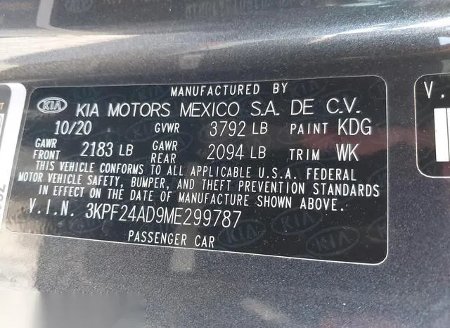 3KPF24AD9ME299787 2021 2021 KIA Forte- Lxs 9