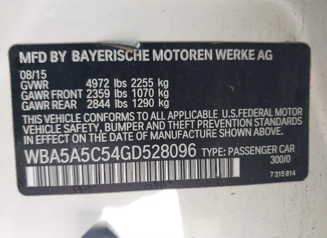 WBA5A5C54GD528096 2016 2016 BMW 5 Series- 528I 9