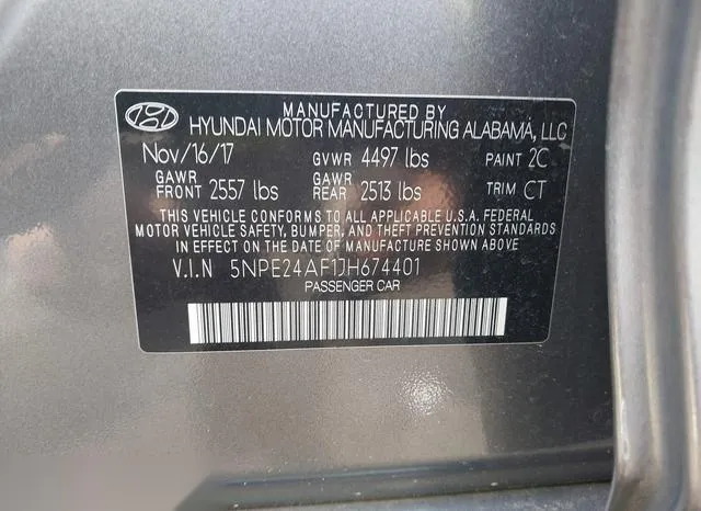 5NPE24AF1JH674401 2018 2018 Hyundai Sonata- SE 9