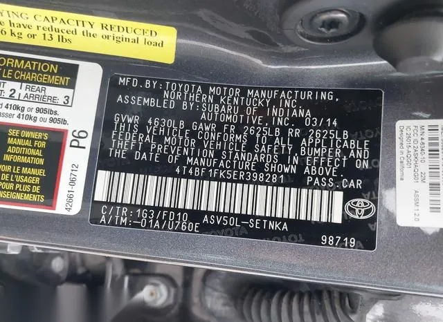 4T4BF1FK5ER398281 2014 2014 Toyota Camry- LE 9