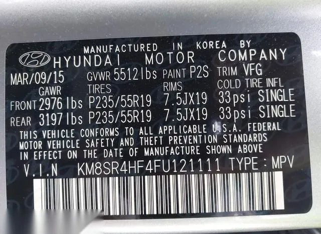 KM8SR4HF4FU121111 2015 2015 Hyundai Santa Fe- Limited 9