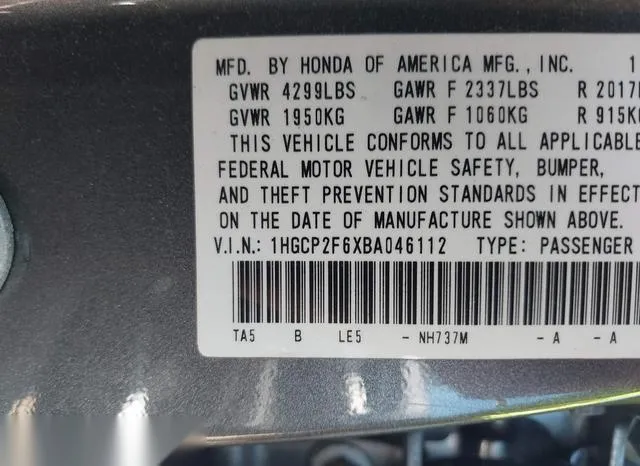 1HGCP2F6XBA046112 2011 2011 Honda Accord- 2-4 SE 9