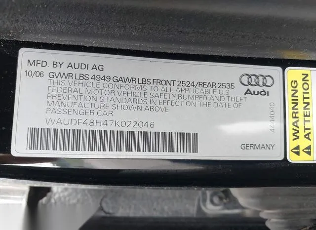 WAUDF48H47K022046 2007 2007 Audi A4- 2-0T 9