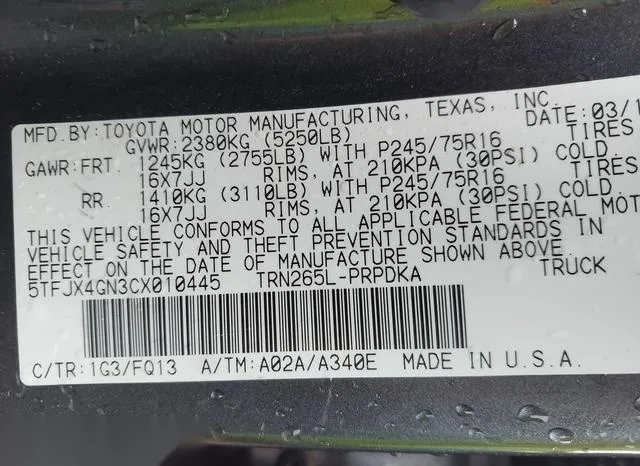 5TFJX4GN3CX010445 2012 2012 Toyota Tacoma- Prerunner 9