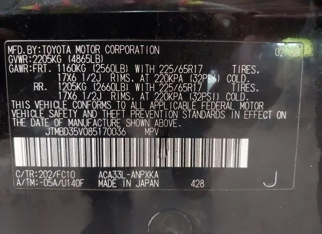 JTMBD35V085170036 2008 2008 Toyota RAV4 9