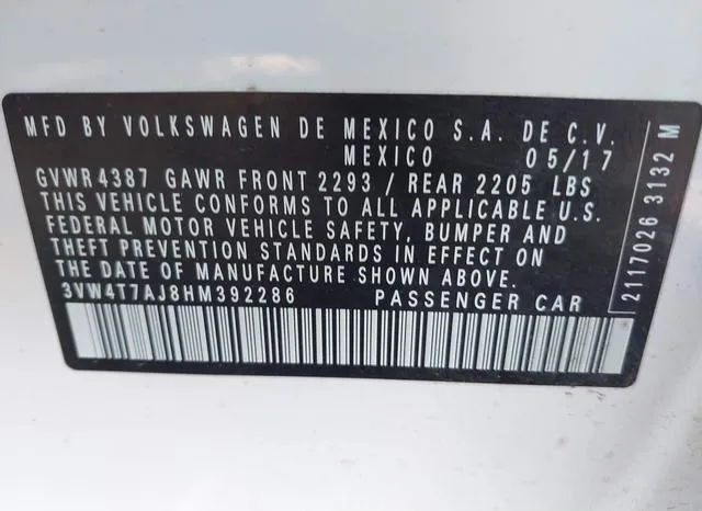 3VW4T7AJ8HM392286 2017 2017 Volkswagen Jetta- Gli 9